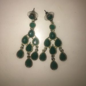 Emerald-colored and gold chandelier earrings costume jewelry forever 21